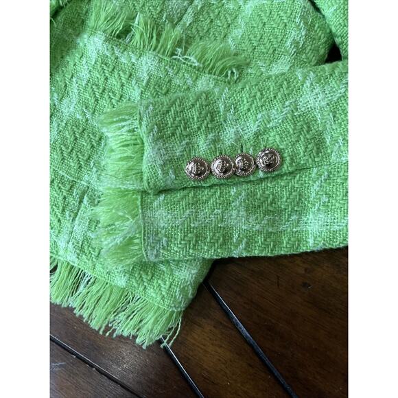 Walter Baker Tweed Blazer Jacket Size Large Lime Green Fray Edge Cropped NWT - Picture 7 of 10